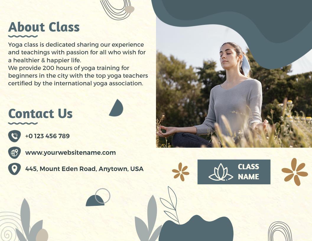 Calming Nature-Inspired Yoga Class and Wellness Brochure Template
