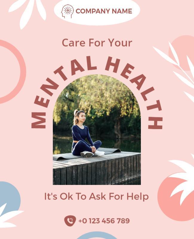 Calming Pink Mental Health Awareness Support Poster Template