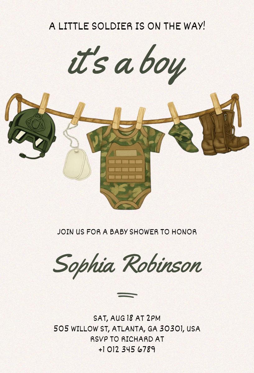 Camo Theme Baby Shower Celebration Invitation Template