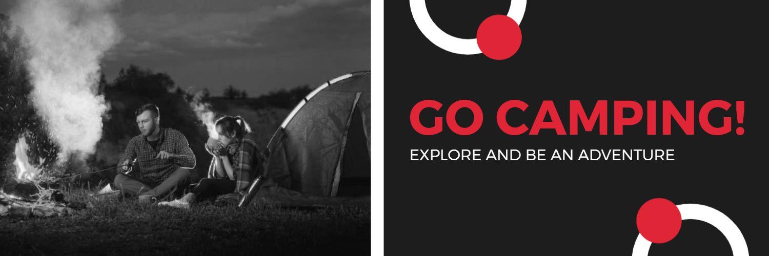 Camping Adventure Theme with Bold Red Accents Twitter Banner Template