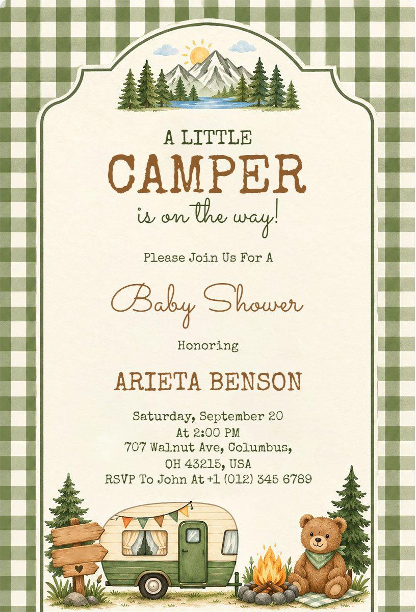 Camping Theme Baby Shower Invitation Template