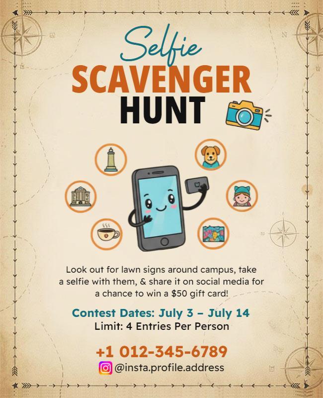 Campus Selfie Scavenger Hunt Contest Flyer Template