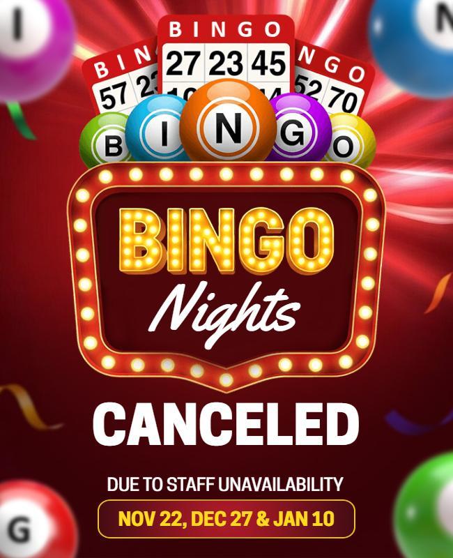 Canceled Bingo Nights Announcement Flyer Template