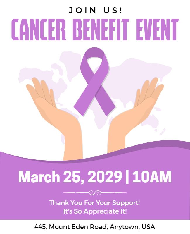 Supportive Purple Cancer Benefit Event Awareness Flyer Template