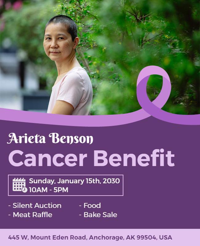 Supportive Purple Cancer Benefit Fundraiser Flyer Template