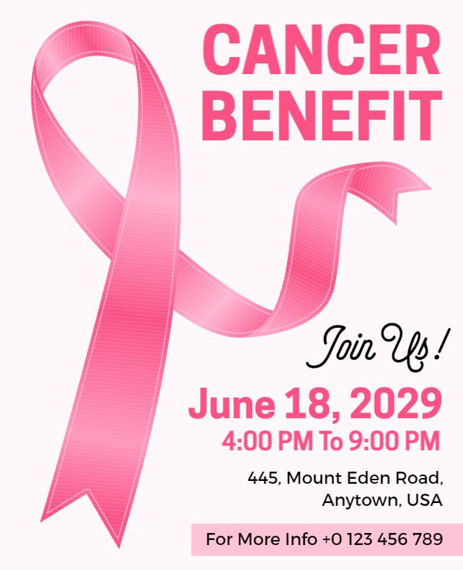 Pink Ribbon Charity Fundraiser Cancer Benefit Flyer Template