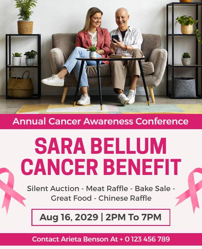 Pink Themed Annual Cancer Awareness Benefit Flyer Template