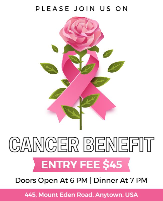 Pink Floral Cancer Benefit Fundraising Event Flyer Template