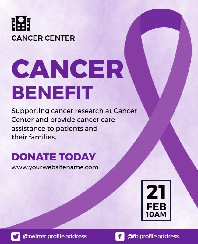 Purple Ribbon Cancer Research Benefit Fundraiser Flyer Template