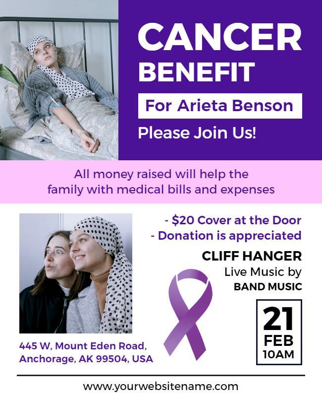 Modern Purple Cancer Benefit Fundraiser Flyer Template