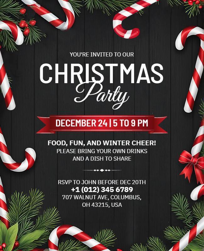 Candy Cane Theme Christmas Party Flyer Template