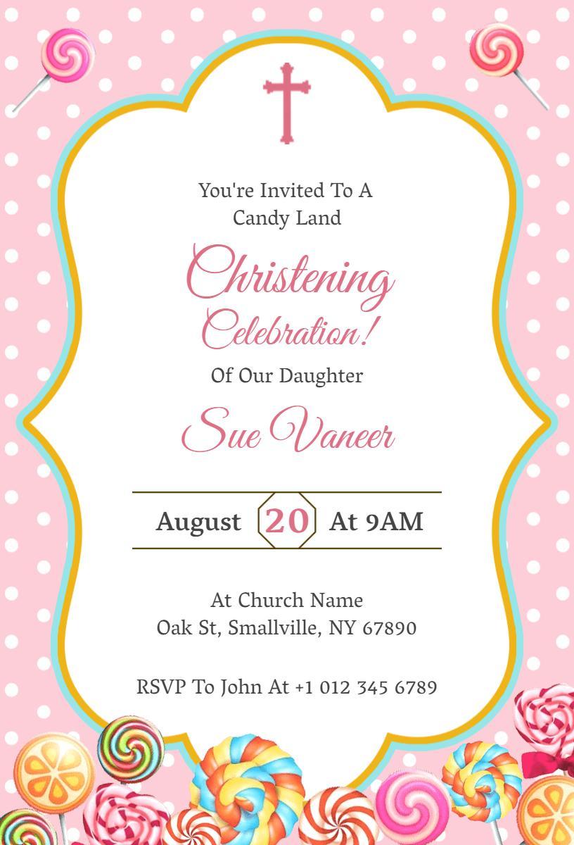Candy Land Themed Daughter's Christening Celebration Invitation Template