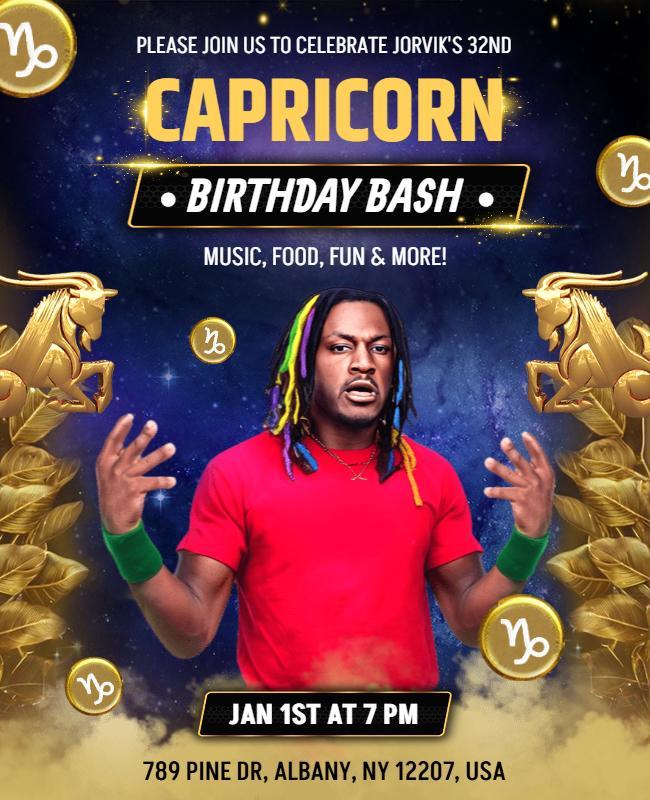 Vibrant Zodiac Capricorn Birthday Bash Flyer Template