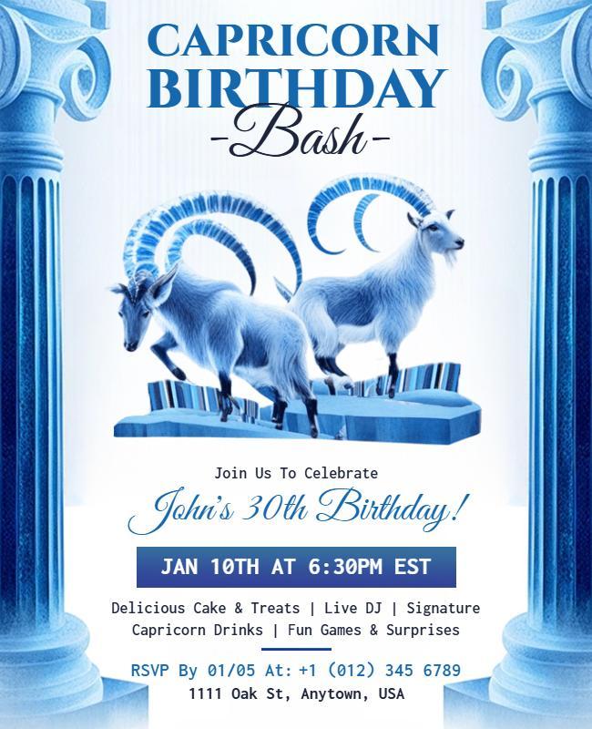 Capricorn Zodiac Birthday Bash Celebration Flyer Template