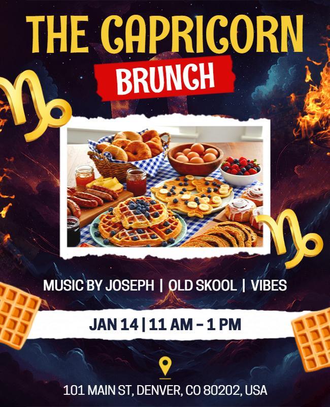 Capricorn Zodiac Brunch Party Flyer Template