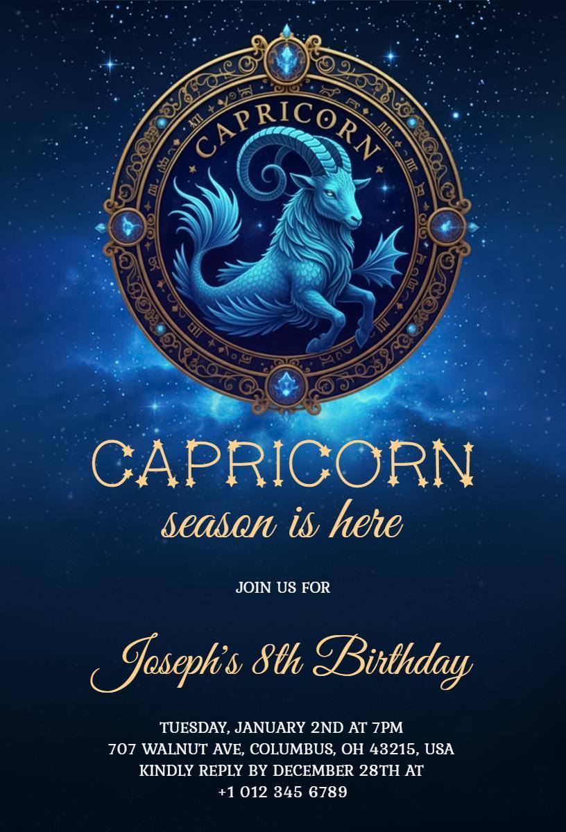 Capricorn Zodiac Theme Celestial Birthday Celebration Invitation Template