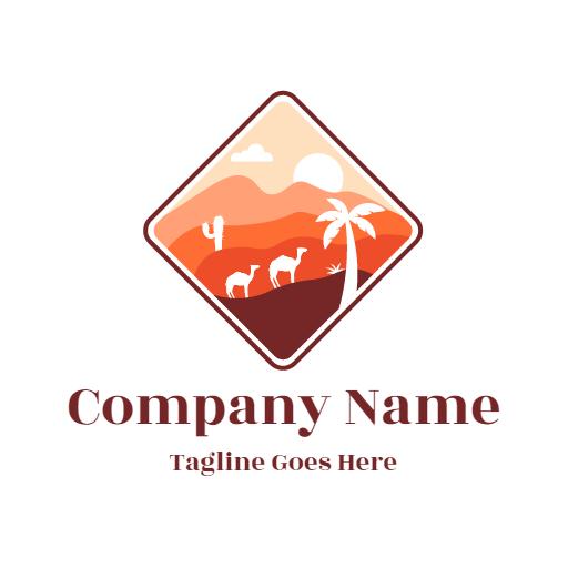 Captivating Desert Landscape with Camels and Cacti Logo Template