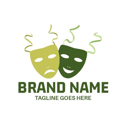 Captivating Green Comedy and Tragedy Masks Depicting Drama Logo Template
