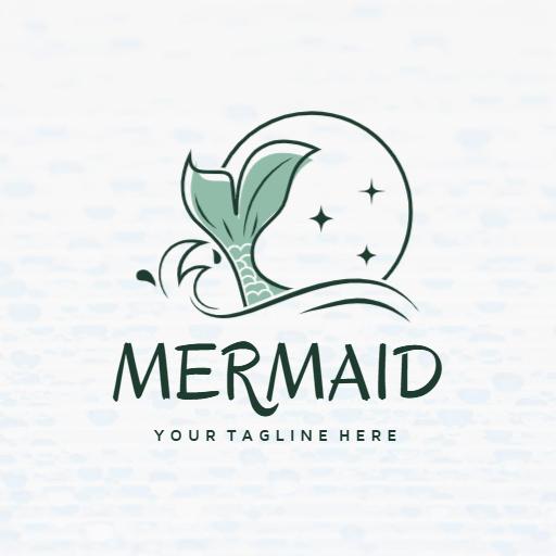 Captivating Mermaid Tail and Moonlit Ocean Waves Logo Template