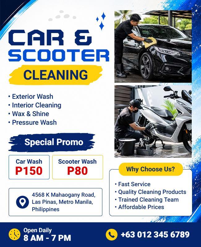 Car and Scooter Cleaning Service Flyer Template