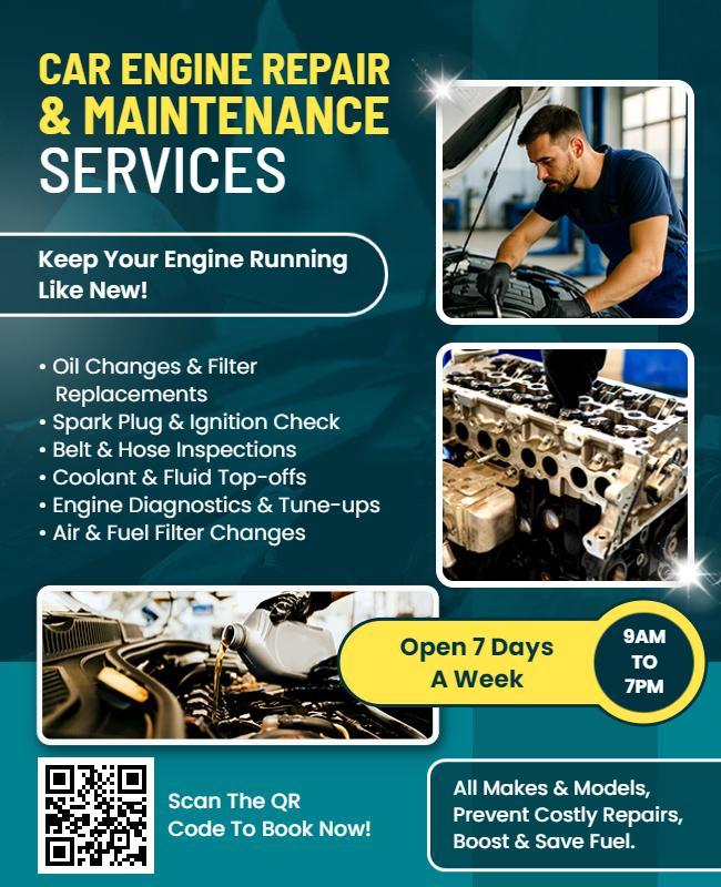 Car Engine Repair and Maintenance Services Flyer Template