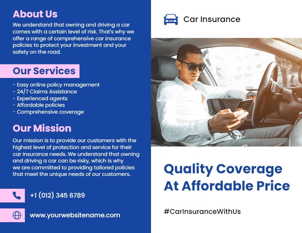 Car Insurance Quality Coverage and Affordable Policies Brochure Template