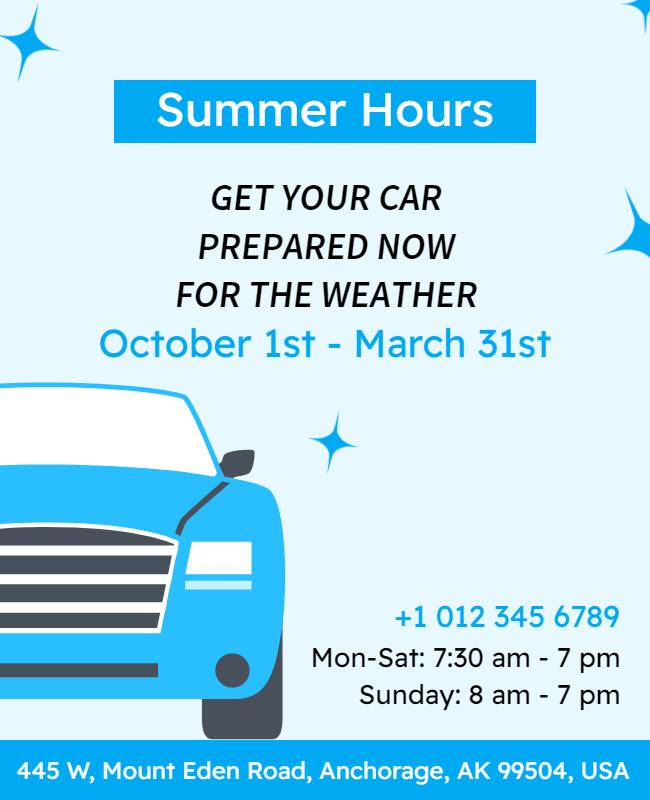 Car Maintenance Service Hours Flyer Template