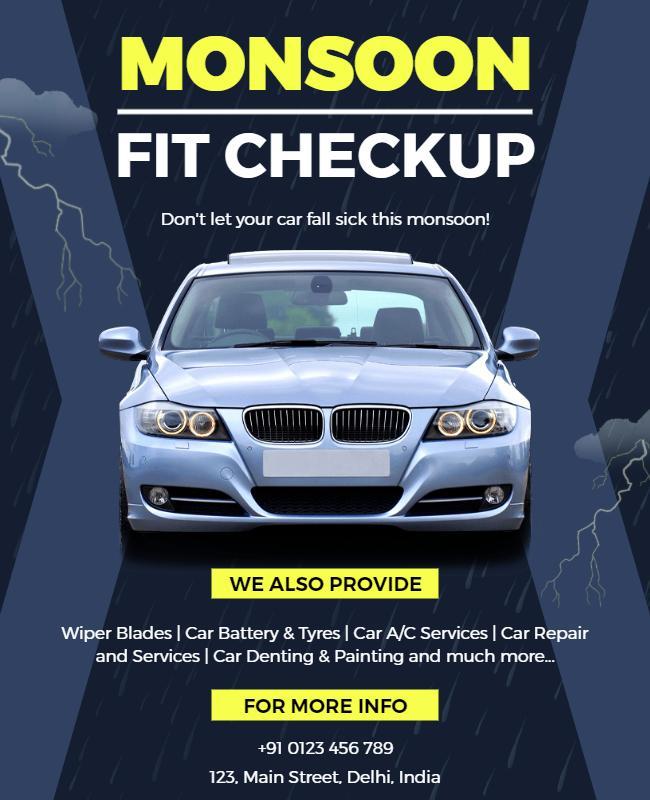 Car Monsoon Maintenance Checkup Flyer Template