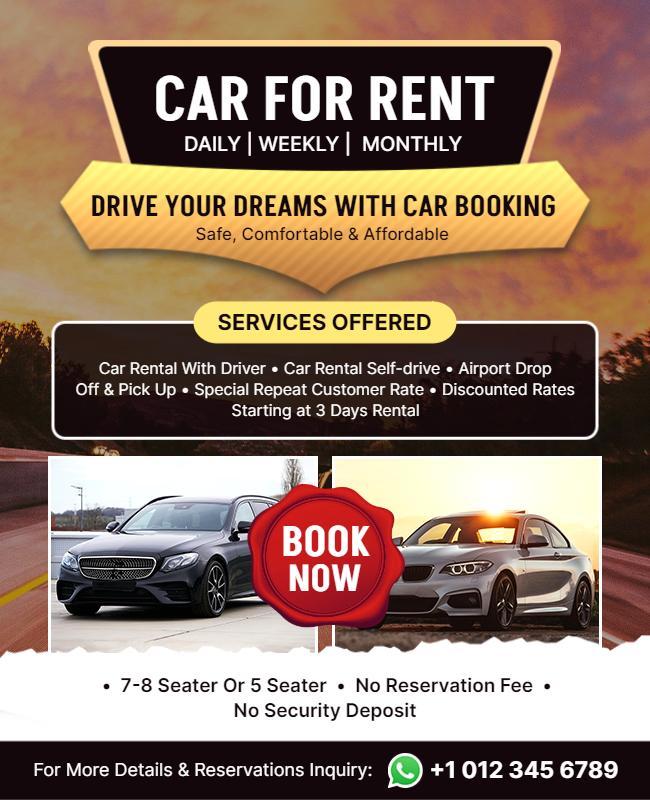 Eye-Catching Yellow Car Rental Services Flyer Template