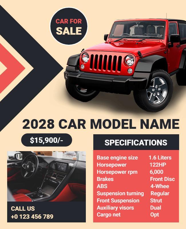 Car Sale Promotion Flyer with Specifications Template