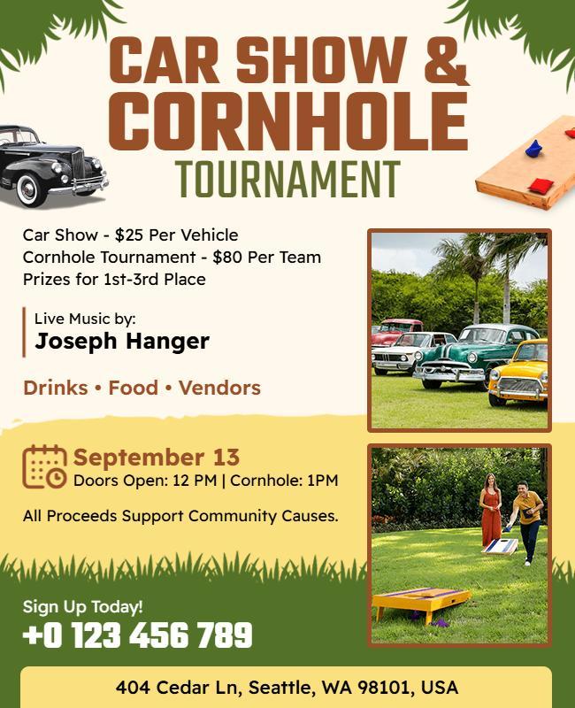 Car Show and Cornhole Tournament Flyer Template