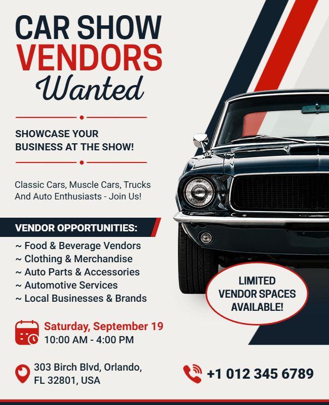 Car Show Vendor Opportunities Flyer Template