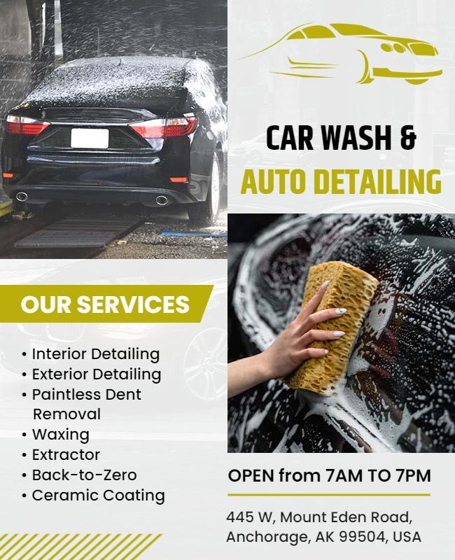 Clean and Modern Car Wash Auto Detailing Service Flyer Template