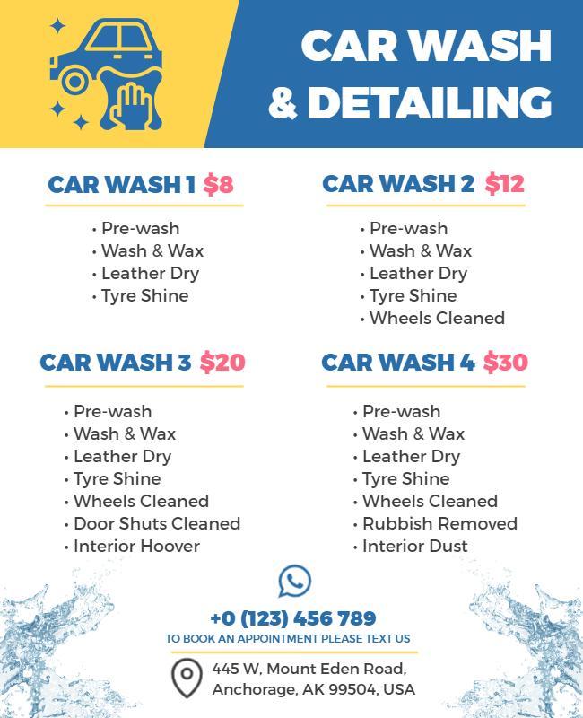 Bright Blue Car Wash and Detailing Services Flyer Template