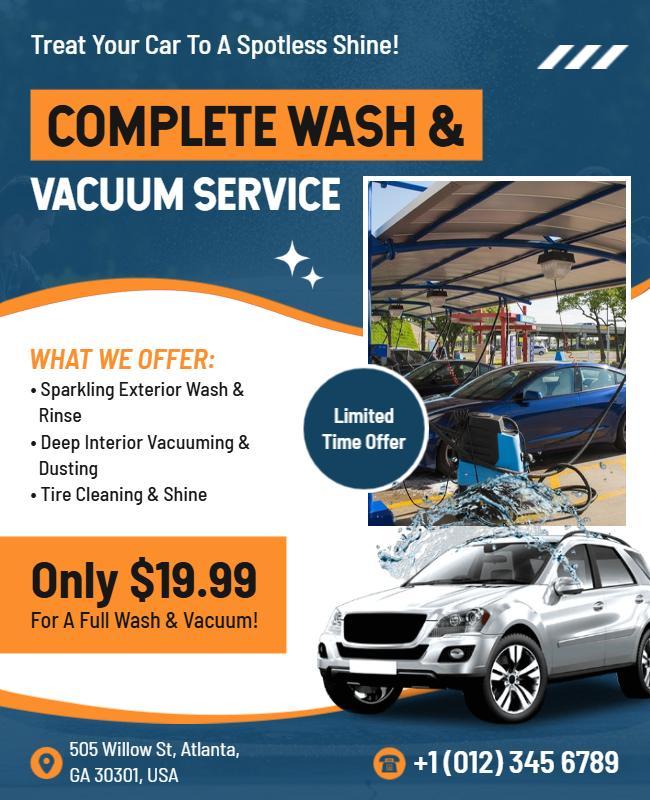 Car Wash and Vacuum Service Promotional Flyer Template