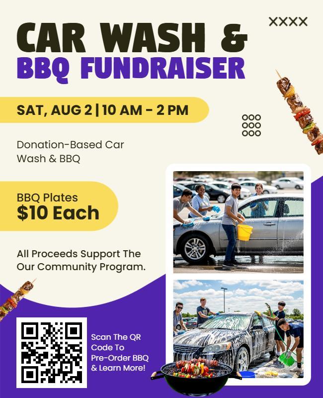 Car Wash BBQ Fundraiser Community Support Flyer Template