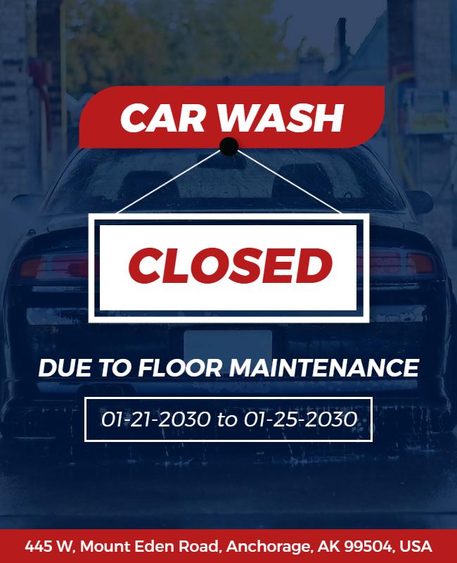 Car Wash Closed Maintenance Notice Flyer Template