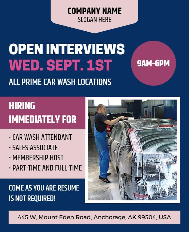 Car Wash Job Openings Flyer Template