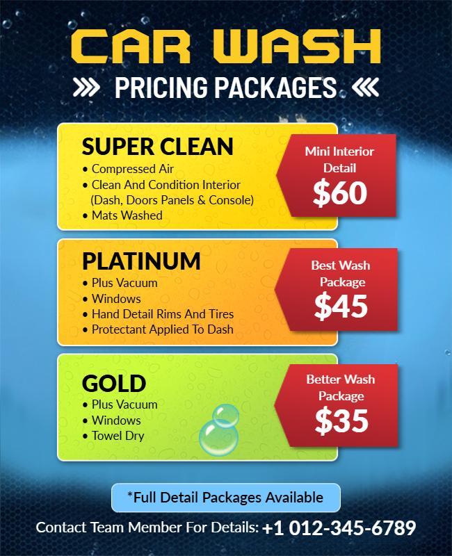 Car Wash Pricing Packages Flyer Template