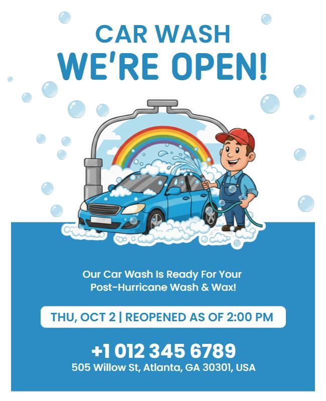 Car Wash Reopening Announcement Flyer Template