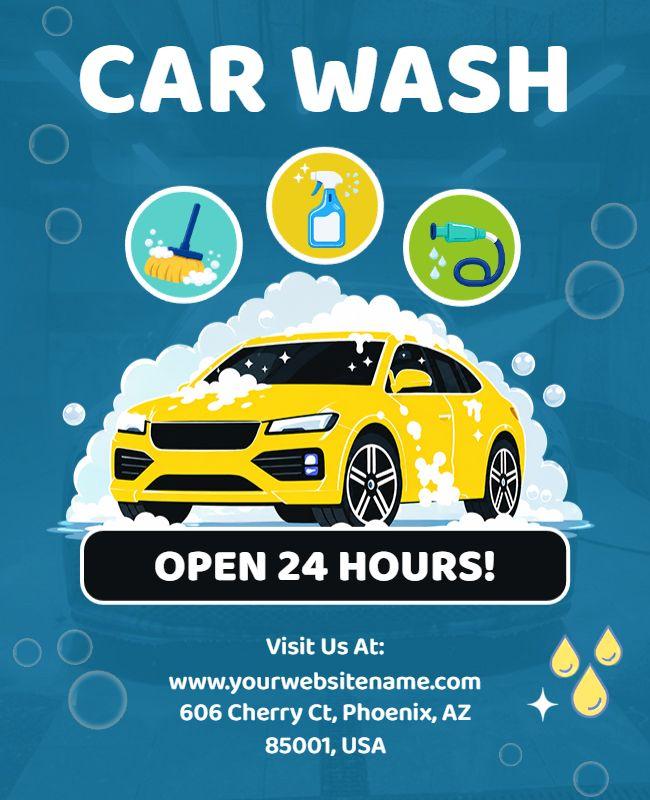 Car Wash Service Open 24 Hours Poster Template