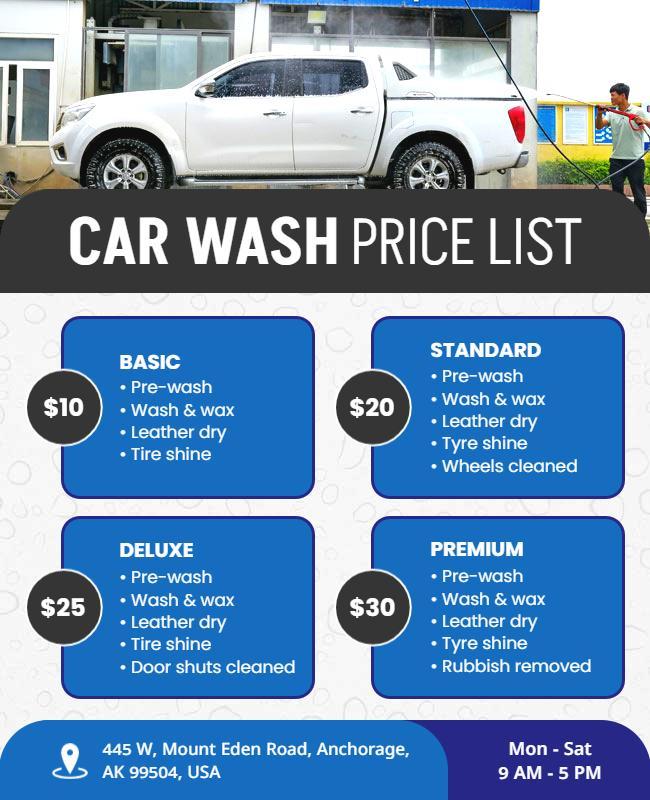 Car Wash Service Price List Flyer Template