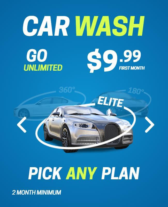 Bright Blue Car Wash Unlimited Subscription Promo Flyer Template