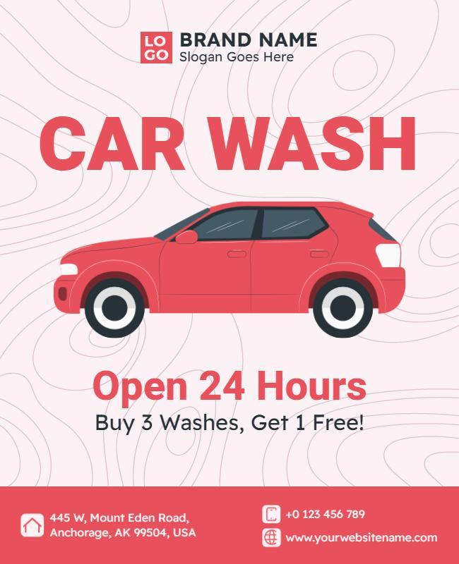 Bold Red Car Wash 24 Hours Promotion Flyer Template