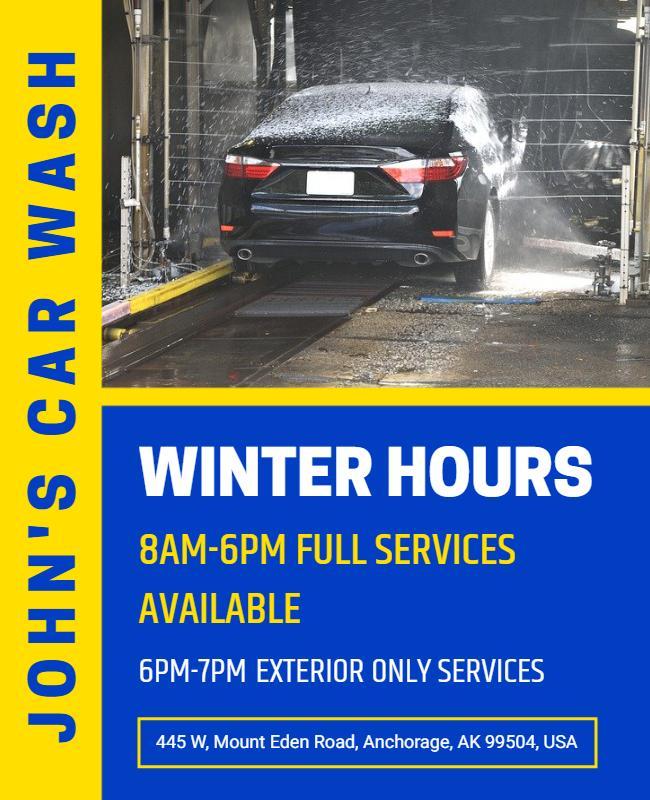 Car Wash Winter Service Hours Flyer Template