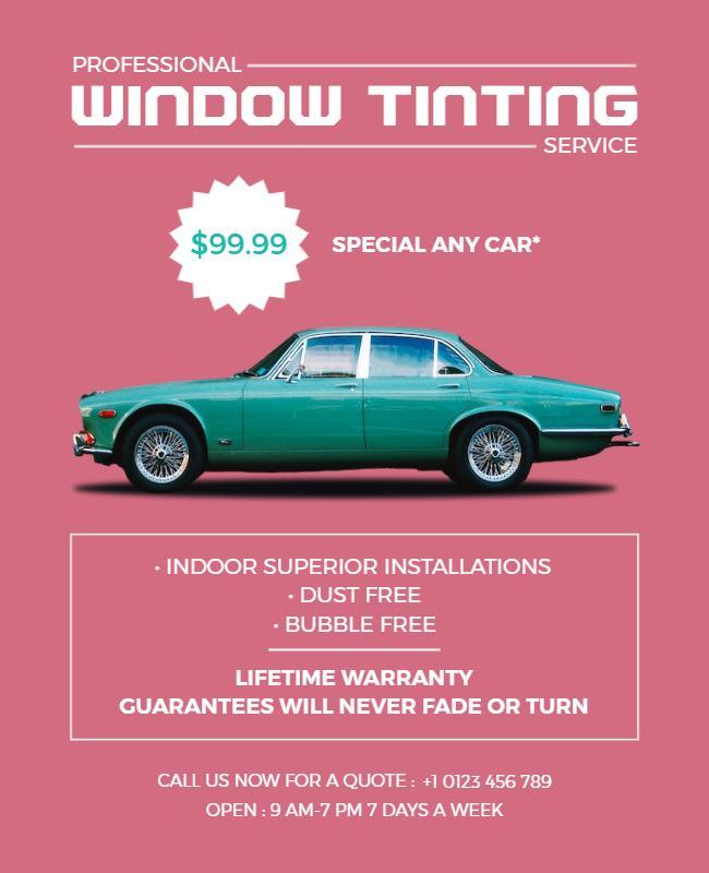 Retro Pink Window Tinting Service Flyer Template