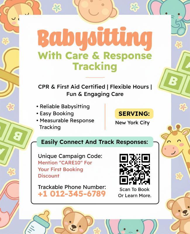 Care and Response Tracking Babysitting Flyer Template