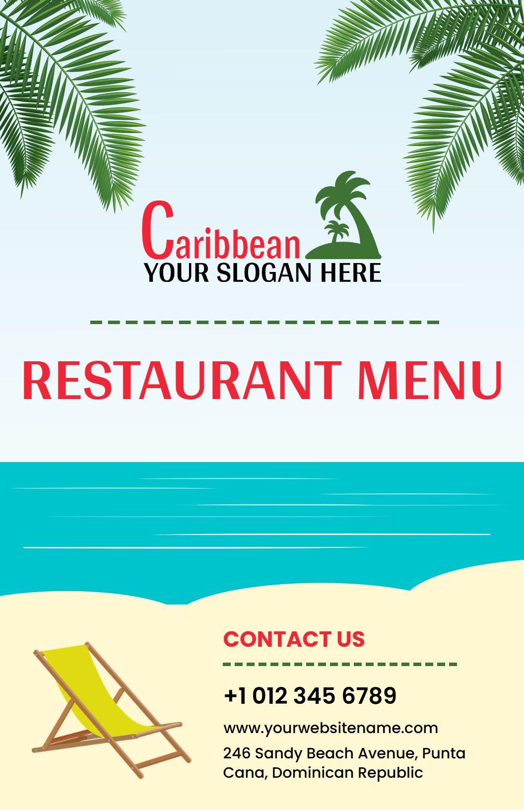 Caribbean Inspired Dishes with Fresh Seafood Restaurant Menu Template