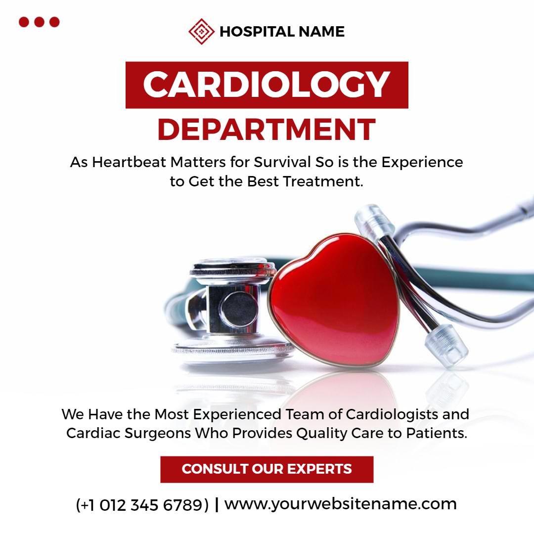 Caring Cardiology Department with Heart Symbol for Health Services Ad Template