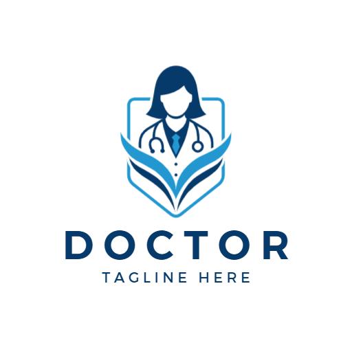 Caring Doctor with Stethoscope and Blue Medical Emblem Logo Template
